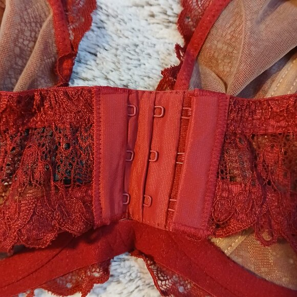 Asos Design Women's Rosie Lace Padded Plunge Underwire Bra Red SZ 40E - Picture 7 of 8